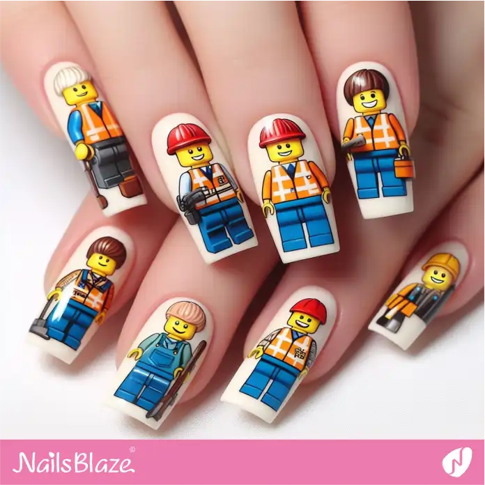 Nails with LEGO Construction Minifigures Design | Game Nails - NB2732